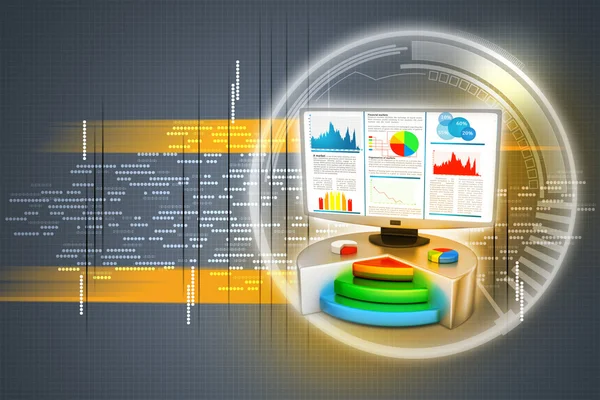 Aandelendiagram monitor van de computer weergegeven: — Stockfoto