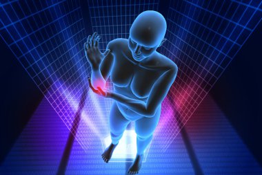 genç kadın acı dirseğiyle dokunmadan