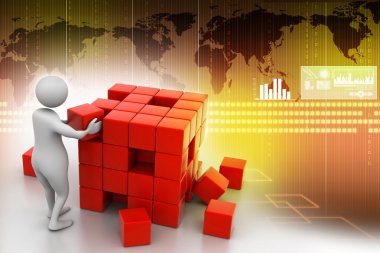 3D insan - insan, bir küp iterek kişi