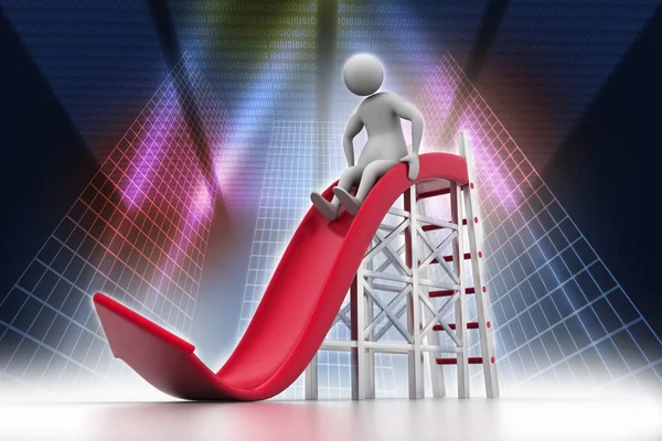 3D man playing on a arrow slide — Stock Photo, Image