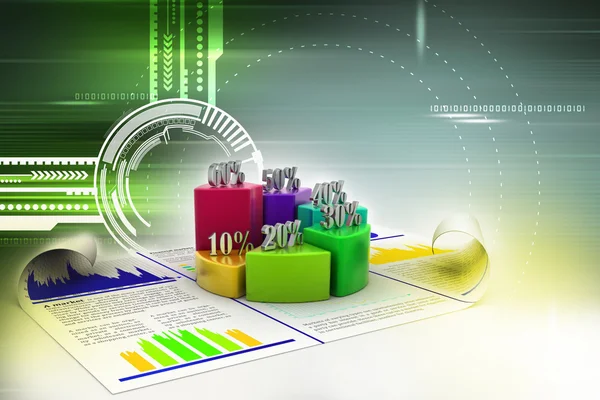 Verksamhetsberättelse och cirkeldiagram med tillväxt andel — Stockfoto