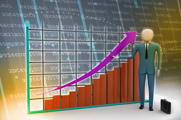 Obchodní muž stojící poblíž finanční graf — Stock fotografie