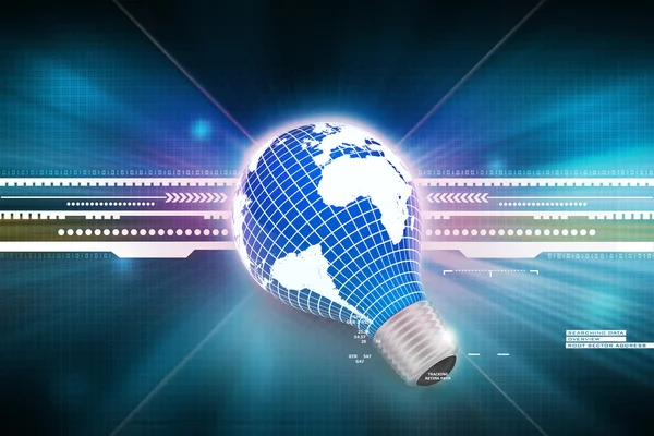 An electric light bulb with a world map — Stock Photo, Image