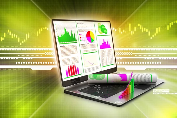Laptop met een financieel verslag — Stockfoto