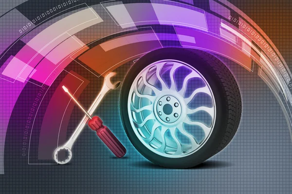Concepto de reemplazo de neumáticos 3d —  Fotos de Stock