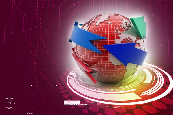 Terra com setas círculo ao redor — Fotografia de Stock