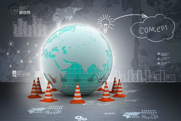 Globe and traffic cones — Stock Photo, Image