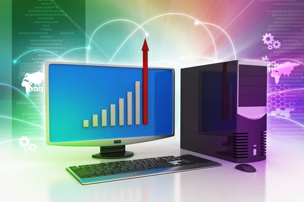 Computer with finance graph — Stock Photo, Image