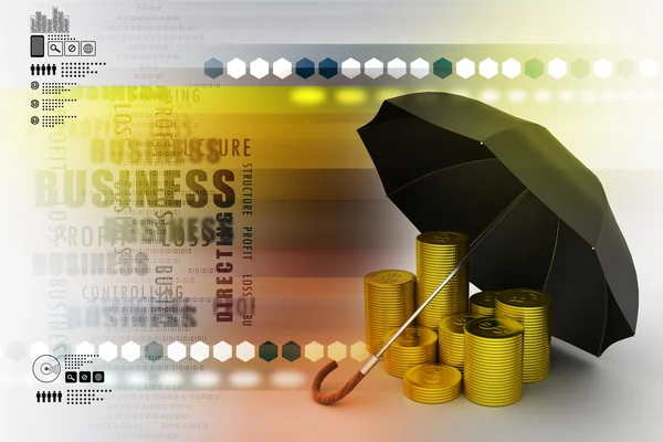 Moedas de ouro sob guarda-chuva — Fotografia de Stock