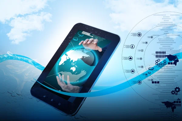 Earth globe with tablet — Stock Photo, Image