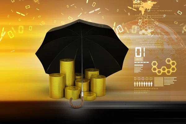 Monedas de oro bajo paraguas — Foto de Stock