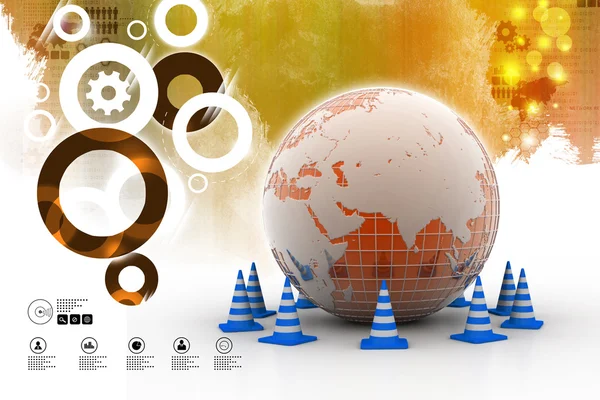 Globe and traffic cones — Stock Photo, Image