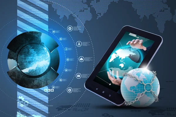 Earth globe with tablet — Stock Photo, Image