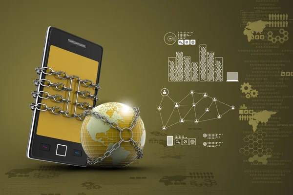 Globe with tablet in chains — Stock Photo, Image
