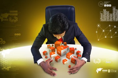 Business man with cubes clipart