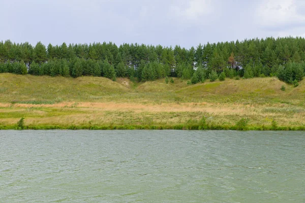Paysage Estival Avec Bord Lac Forêt Par Une Journée Nuageuse — Photo