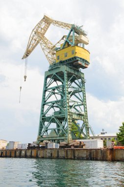 July 11, 2021: A large port crane in the port. Sevastopol. The Black Sea.