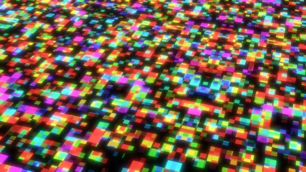 Spettro arcobaleno punti quadrati in movimento lampeggiante modello digitale incandescente Texture sfondo astratto — Foto Stock
