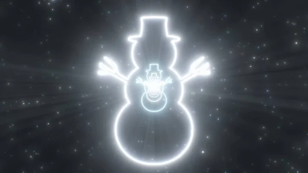 Snowman Shape Ice Cold Winter Holiday Neon Lights Tunnel 3D - Abstract Background Texture — 스톡 사진