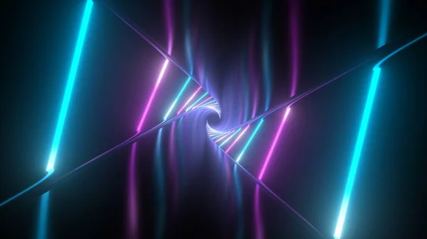 Ultraviolet Neon Laser Straal Glow Illuminated Reflective Twist Tunnel - Abstracte achtergrond textuur — Stockfoto