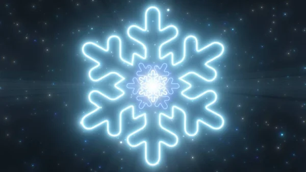 Zima płatki śniegu kształt lodowaty Zimne Boże Narodzenie wakacje Neon Lights Tunnel - Streszczenie tekstury tła — Zdjęcie stockowe