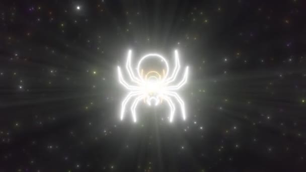 Espeluznante forma de araña aterrador Halloween luces de neón túnel oscuro cielo nocturno - 4K Seamless VJ Loop movimiento fondo animación — Vídeo de stock