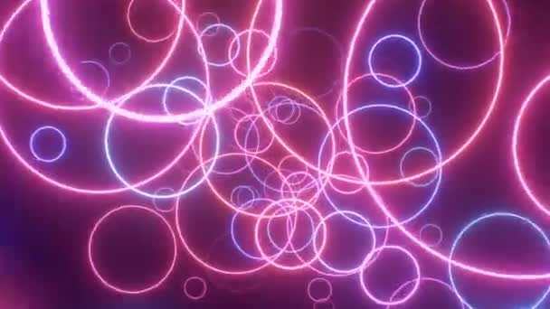 Schneller Tunnel aus leuchtend leuchtenden Neon-Kreisen mit ultraviolettem Fluoreszenzeffekt Zoom - 4K Seamless VJ Loop Motion Hintergrundanimation — Stockvideo
