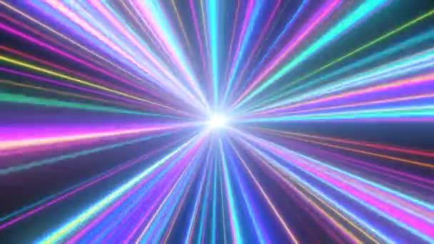 Velocidad de la luz Movimiento rápido Neon Glow Laser Beam Tunnel Rainbow Aurora - 4K Seamless VJ Loop Motion Background Animation — Vídeo de stock