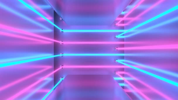 Retro Aesthetic Pink Blue Laser Beams Reflect Fluorescent Neon Hall - 4K Seamless VJ Loop Motion Background Animation — Αρχείο Βίντεο