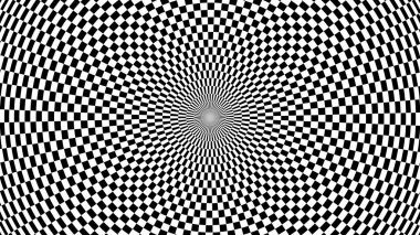 Hipnotik Siyah ve Beyaz Dama Tahtası Spiral Optik İllüzyon Deseni - Soyut Arkaplan Dokusu