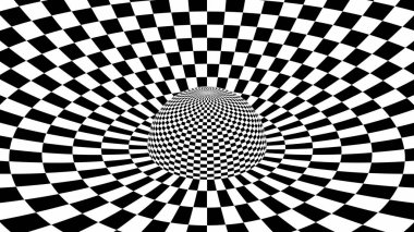 Trippy Checkerboard Siyah ve Beyaz Döşemeler Küresel Optik İllüzyon - Soyut Arkaplan Dokusu