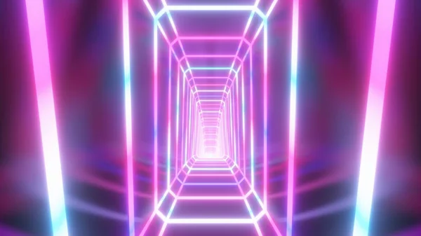 Abstract Retro Futuristische Neon Laser Glow Tunnel Hallway 3D Corridor - Abstracte achtergrond textuur — Stockfoto