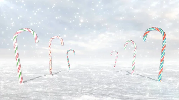 Сніг падає на цукерки тростину зима дивовижна різдвяна сцена абстрактний фон текстури — стокове фото