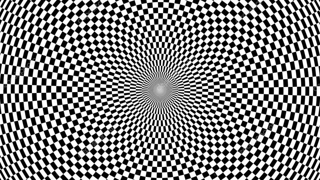 Hypnotic Black and White Checkerboard Spiral Optical Illusion Pattern - Abstract Background Texture