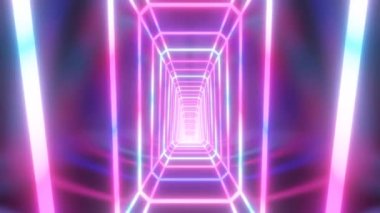 Soyut Retro Fütürist Neon Lazer Parlak Tünel Koridoru 3D Koridor - 4K Kusursuz VJ Döngü Döngüsü Arkaplan Animasyonu