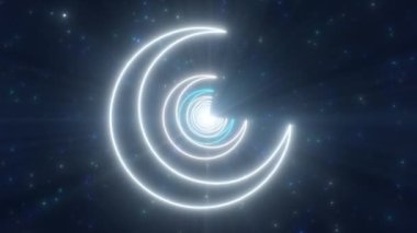 Hilal Ay 'ın Neon Işıkları Gece Gökyüzündeki Tünel Soyut Parıltı Parçacıkları - 4K Kusursuz VJ Döngüsü Döngüsü Arkaplan Animasyonu