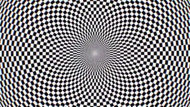 Hipnotik Siyah ve Beyaz Dama Tahtası Spiral Optik İllüzyon Şablonu - 4K Kusursuz VJ Döngüsüz Arkaplan Animasyonu