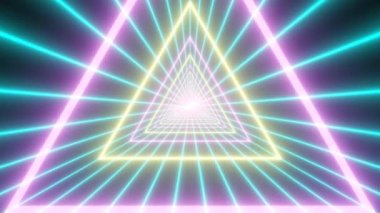 Retro Estetik Buhar Dalgası Üçgeni Neon Parlak Izgara Çizgileri - 4K Kusursuz VJ Döngüsüz Arkaplan Animasyonu