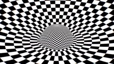 Trippy Checkerboard Siyah ve Beyaz Döşemeler Küresel Optik İllüzyon - 4K Kusursuz VJ Döngüsüz VJ Döngü Hareketi Arkaplan Canlandırması