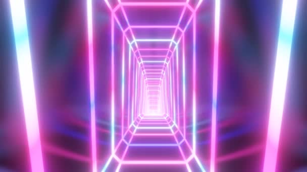 Pasillo de túnel de resplandor láser de neón retro futurista abstracto Corredor 3D - Animación de fondo de movimiento de bucle VJ sin costura 4K — Vídeos de Stock