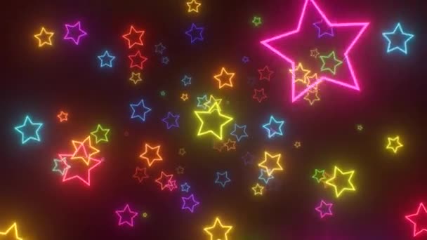 Neon Star Shape arcobaleno fluorescente bagliore LED luci brillano volare in avanti - 4K senza soluzione di continuità VJ Loop Animazione di sfondo — Video Stock