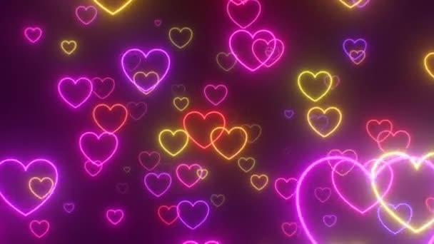 Néon Valentine Love Hearts Fluorescent LED Lights Glow Flying Forward - 4K Seamless VJ Loop Motion Animation de fond — Video
