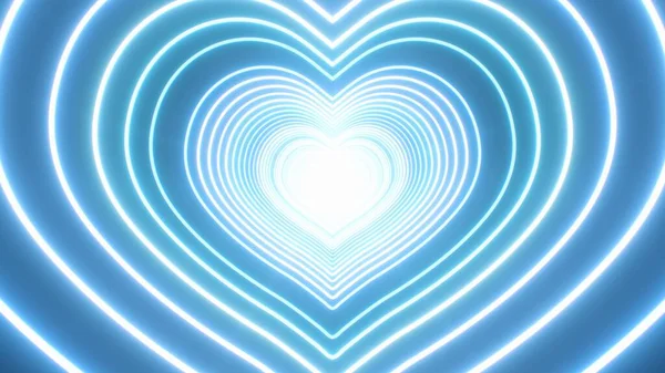 Hermoso corazón azul forma túnel neón flash romance amor moviéndose rápido - Textura de fondo abstracto —  Fotos de Stock
