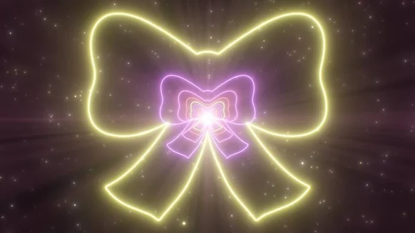 Beautiful Ribbon Bow Shape Abstract Glow Particles Neon Lights Tunnel - Αφηρημένη υφή φόντου — Φωτογραφία Αρχείου