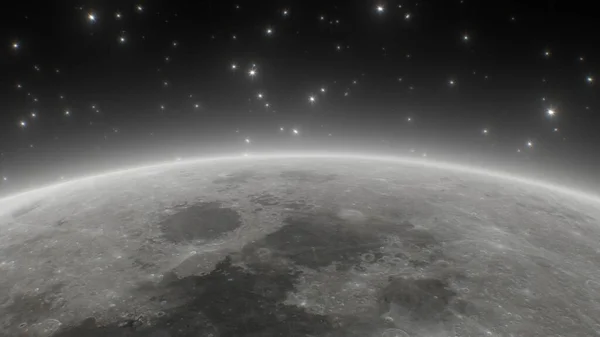 Bela vista sobre a Lua Lunar Superfície Espaço Exterior Céu Brilha Estrelas Textura de fundo abstrato — Fotografia de Stock