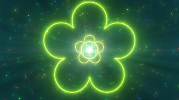 Daisy Flower Shape Blütenblätter umreißen die Frühjahrssaison Neon Lights Tunnel - Abstrakte Hintergrundtextur — Stockfoto