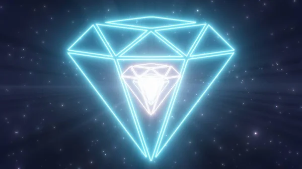 Brillante cristallo gemma Diamante Gemma Forma Contorno Neon Luci Tunnel - Astratto Sfondo Texture — Foto Stock