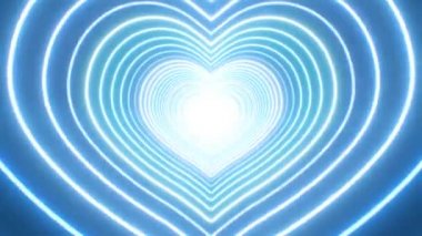 Güzel Mavi Kalp Şekli Tünel Neon Flaşlı Aşk Hızlı Hareket Ediyor - 4K Kusursuz VJ Döngüsüz Arka plan Animasyonu
