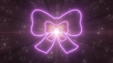 Güzel Kurdele Yayı Şekli Soyut Parıltı Parçacıkları Neon Işık Tüneli - 4K Kusursuz VJ Döngüsüz Arkaplan Animasyonu