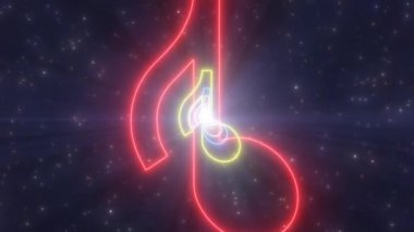 Müzik Notası 8. Nota Quaver Parlak Neon Işıklar Tüneli - 4K Kusursuz VJ Döngüsüz Arkaplan Animasyonu